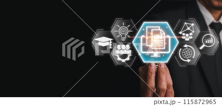 Innovative LMS Concept with Digital Icons Representing Education, Technology, and Learning Management Systems 115872965