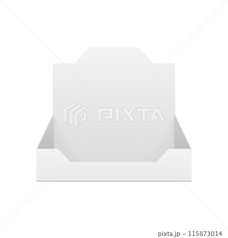 Empty cardboard POS POI blank display show box holder for sale. Vector 115873014