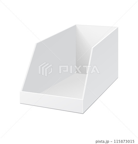 Empty cardboard POS POI blank display show box holder for sale. Vector 115873015