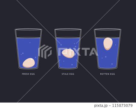 Comparison between fresh egg and rotten egg in the water. 115873079