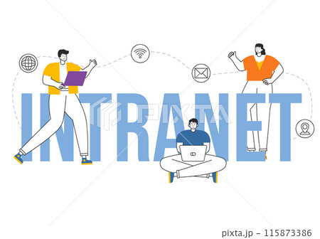 Intranet Internet Network Connection Technology Vector Illustration to Share Confidential Company Information and Website in Flat Cartoon Background Intranet Internet Network Connection Technology Vector Illustration to Share Confidential Company Information and Website in Flat Cartoon Background 115873386
