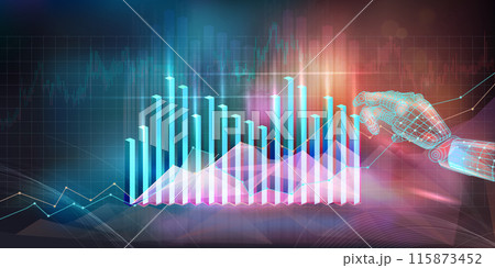 Abstract financial holographic graph combining business ideas and technologies 115873452