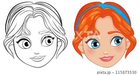 Coloring and Colored Girl's Face 115873530