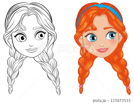 Coloring and Colored Girl Illustration Coloring and Colored Girl Illustration 115873533