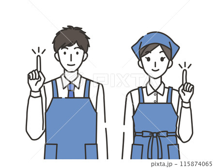 指差しポーズの店員の男性と女性 指差しポーズの店員の男性と女性 115874065