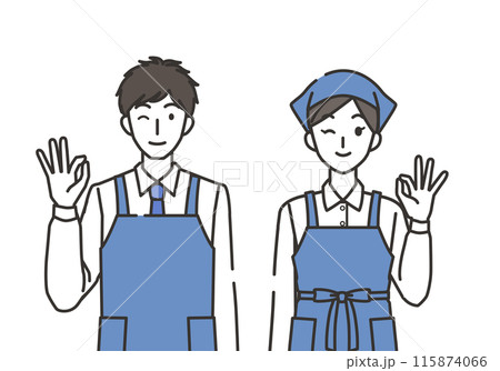 オッケーポーズの店員の男性と女性 115874066