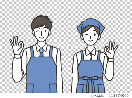 オッケーポーズの店員の男性と女性 115874066