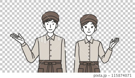 紹介するカフェ店員の男性と女性 115874071