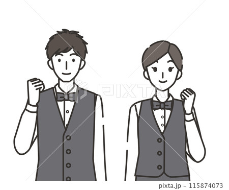 ガッツポーズのウェーターとウェイトレス 115874073