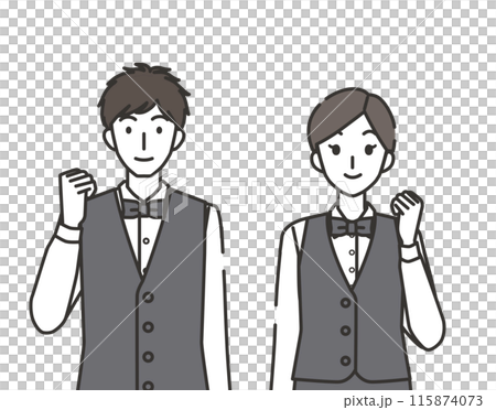 ガッツポーズのウェーターとウェイトレス 115874073