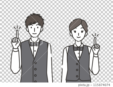 服務生和女服務生在指點姿勢 115874074