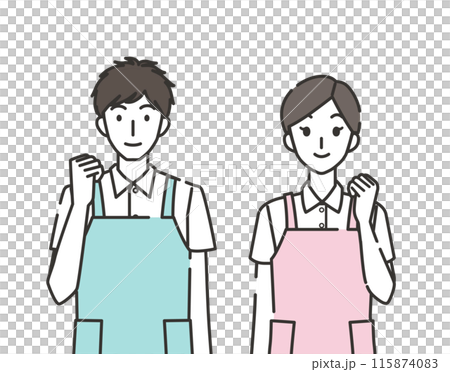 ガッツポーズの介護士の男性と女性 115874083