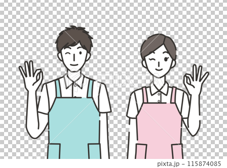 オッケーポーズの介護士の男性と女性 115874085