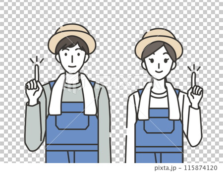 指差しポーズの農家の男性と女性 指差しポーズの農家の男性と女性 115874120