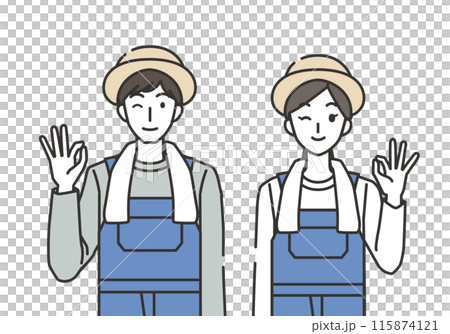Male and female farmers making an OK pose 115874121