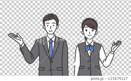 紹介する接客業の男性と女性のイラスト 115874127