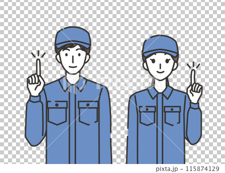 男性和女性清潔人員指向姿勢 男性和女性清潔人員指向姿勢 115874129