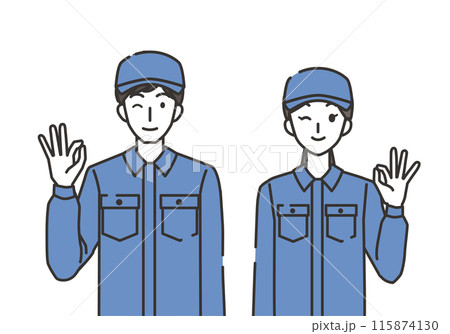 オッケーポーズの清掃員の男性と女性 115874130