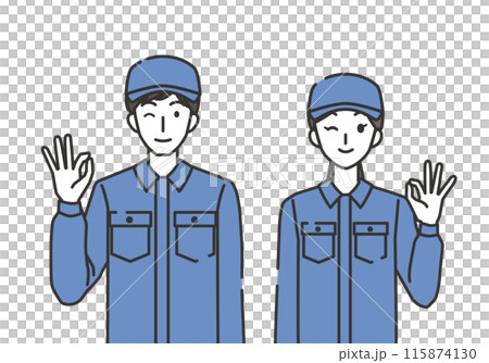 オッケーポーズの清掃員の男性と女性 115874130
