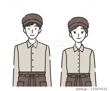 カフェ店員の男性と女性のイラスト 115874132
