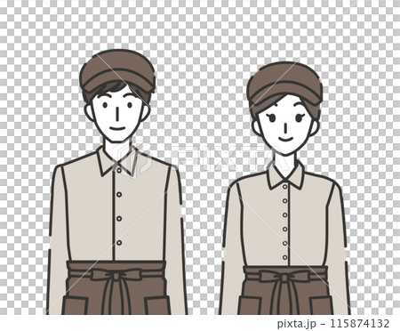 カフェ店員の男性と女性のイラスト 115874132