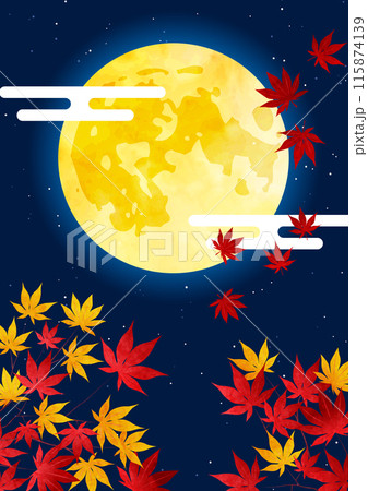 紅葉、お月見、背景、秋、十五夜、縦 紅葉、お月見、背景、秋、十五夜、縦 115874139
