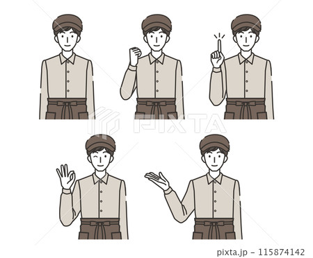 カフェ店員の男性のイラストセット 115874142