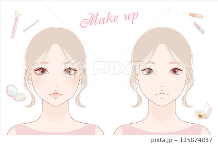 メイクをしている女性のBeforeとAfterのイラスト 115874837