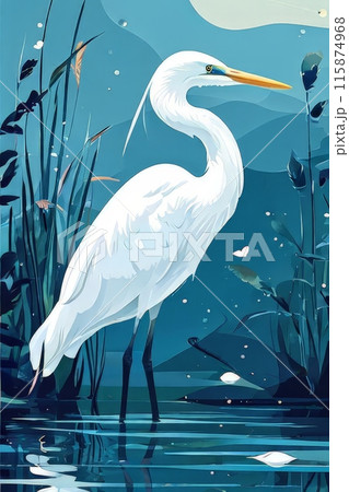 Snowy Egret, Egretta thula, in the coast habitat. Heron with sun in the morning Snowy Egret, Egretta thula, in the coast habitat. Heron with sun in the morning 115874968