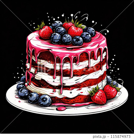 Vanilla cake with strawberries and cream Vanilla cake with strawberries and cream 115874973