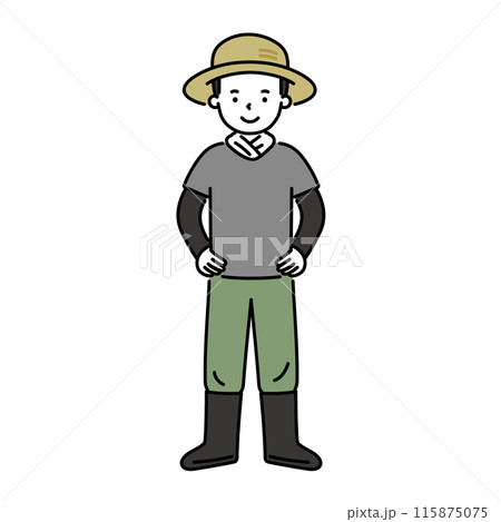 腰に手を当てて立つ若手農家の男性イラスト素材 115875075
