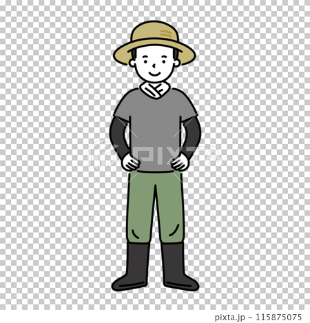 腰に手を当てて立つ若手農家の男性イラスト素材 115875075