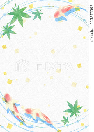 夏イメージの錦鯉と新緑のモミジのフレーム・背景素材2（はがきサイズ） 115875392