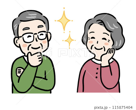 ほほえみながら喜ぶシニア夫婦 115875404