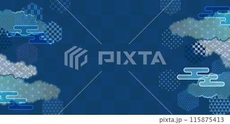 和柄　青　模様　背景	 115875413