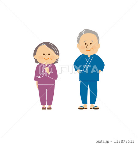 日本の作務衣を着たシニア夫婦　かわいいイラスト 115875513