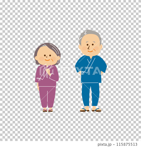 日本の作務衣を着たシニア夫婦　かわいいイラスト 115875513