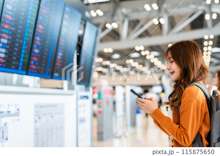 Young asian woman in international airport Young asian woman in international airport 115875650