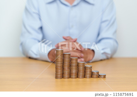 Money Saving for Future Plan, Retirement fund, Pension, Investment, Wealth Business and Financial concepts. coin stack on table, Money counting and stack arrangement for deposit 115875691