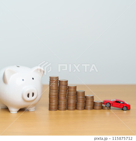 Money Saving, Car Insurance, Financial, vehicle Repair and Maintenance concepts. coins stack and piggy bank with Auto model, Money stack Counting arrangement for deposit and Automobile Tax Money Saving, Car Insurance, Financial, vehicle Repair and Maintenance concepts. coins stack and piggy bank with Auto model, Money stack Counting arrangement for deposit and Automobile Tax 115875712
