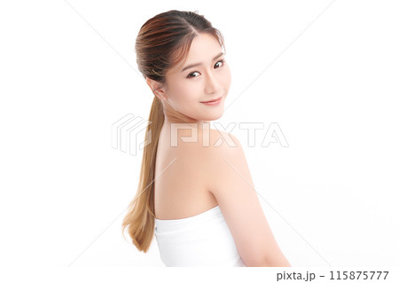 Beautiful young asian woman with clean fresh skin on white background, Face care, Facial treatment, Cosmetology, beauty and spa, Asian women portrait. 115875777