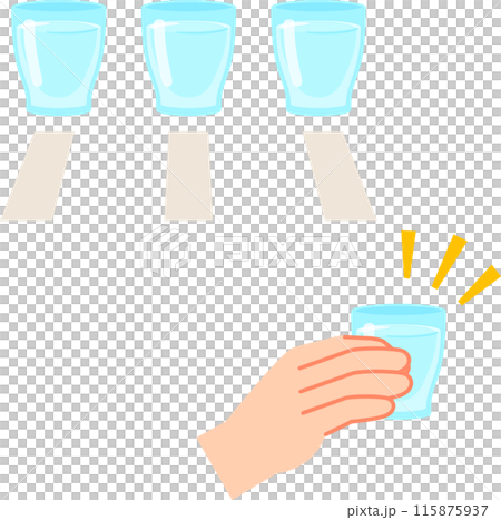3つの小さいグラスに入った飲み物、飲み比べ 115875937
