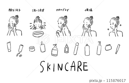 スキンケアしている女性のイラスト 115876017