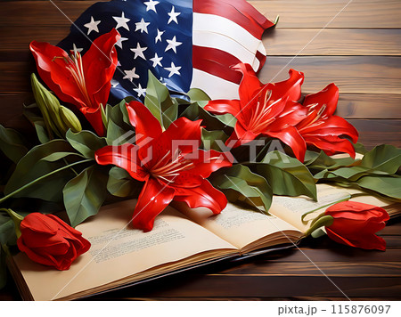 United States flag with lilies.のイラスト素材 [115876097] - PIXTA