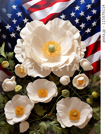 United States flag with poppies. 115876114