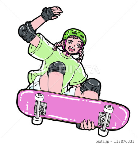 スケートボードでジャンプする女の子 115876333