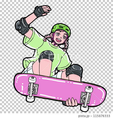 跳上滑板的女孩 115876333