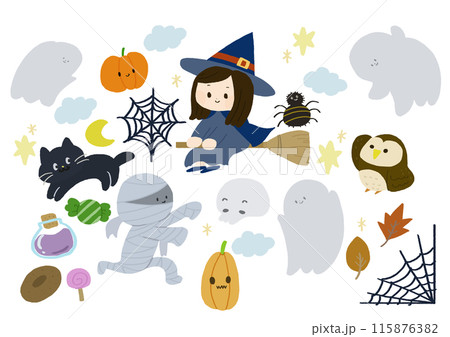 ゆるいかわいい手書きのハロウィンイラストセット 115876382