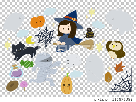 ゆるいかわいい手書きのハロウィンイラストセット 115876382