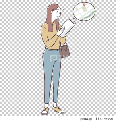 地図を見る女性のシンプル手描きイラスト 115876596
